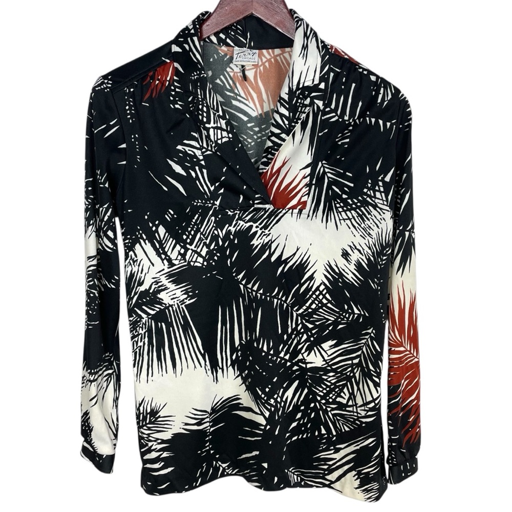 Vintage Terry Chicago Black, White and Brown Blouse w/ Print